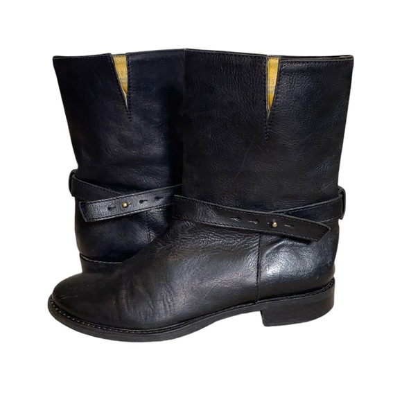 Madewell The Biker Black Leather Slip-On Moto Combat Biker Ankle Boots - Picture 4 of 8